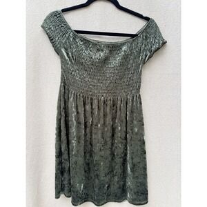 Molly Green Womens Mini Dress M Green Velvet Smocked Off Shoulder/Babydoll